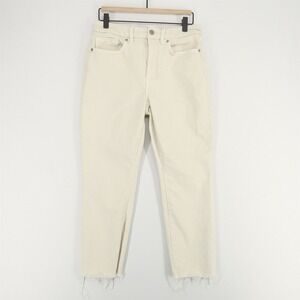Good American Slim Crop Jeans‎ Womens 6/28 Bone Off White Stretch Ankle Fray